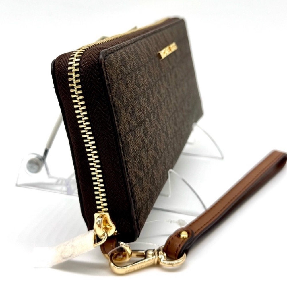 Michael Kors Large Jet Set Travel Signature Continental Wallet Wristlet Brown - Picture 4 of 8